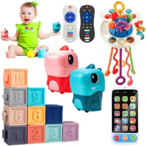 6-36 Months - Pull String Teether, Analog Cell Phone, Sensory Shapes Simulation Remote Control