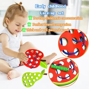 4-Pack Wooden Fruit Threading Toy